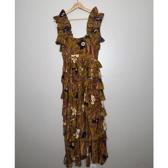 Ulla Johnson Nia Midi Dress in Copper Floral Ruffle Tiered Skirt Size 0/XS - Picture 8 of 11